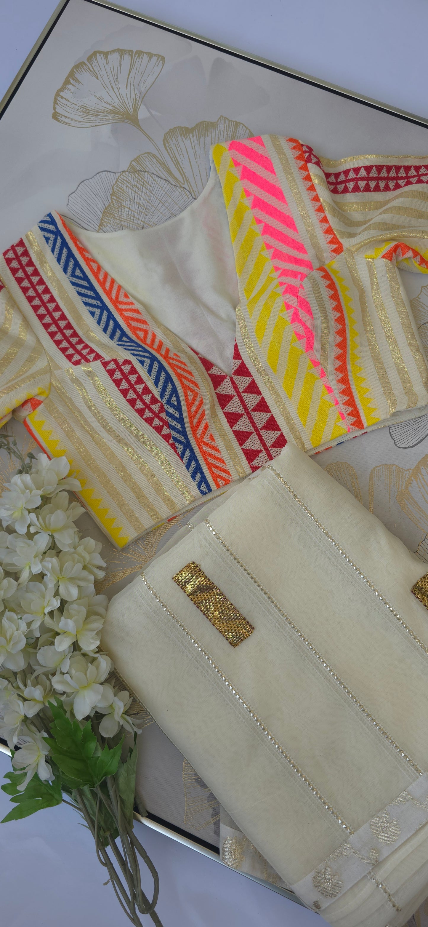 Ivory Gold Chanderi Blend Saree
