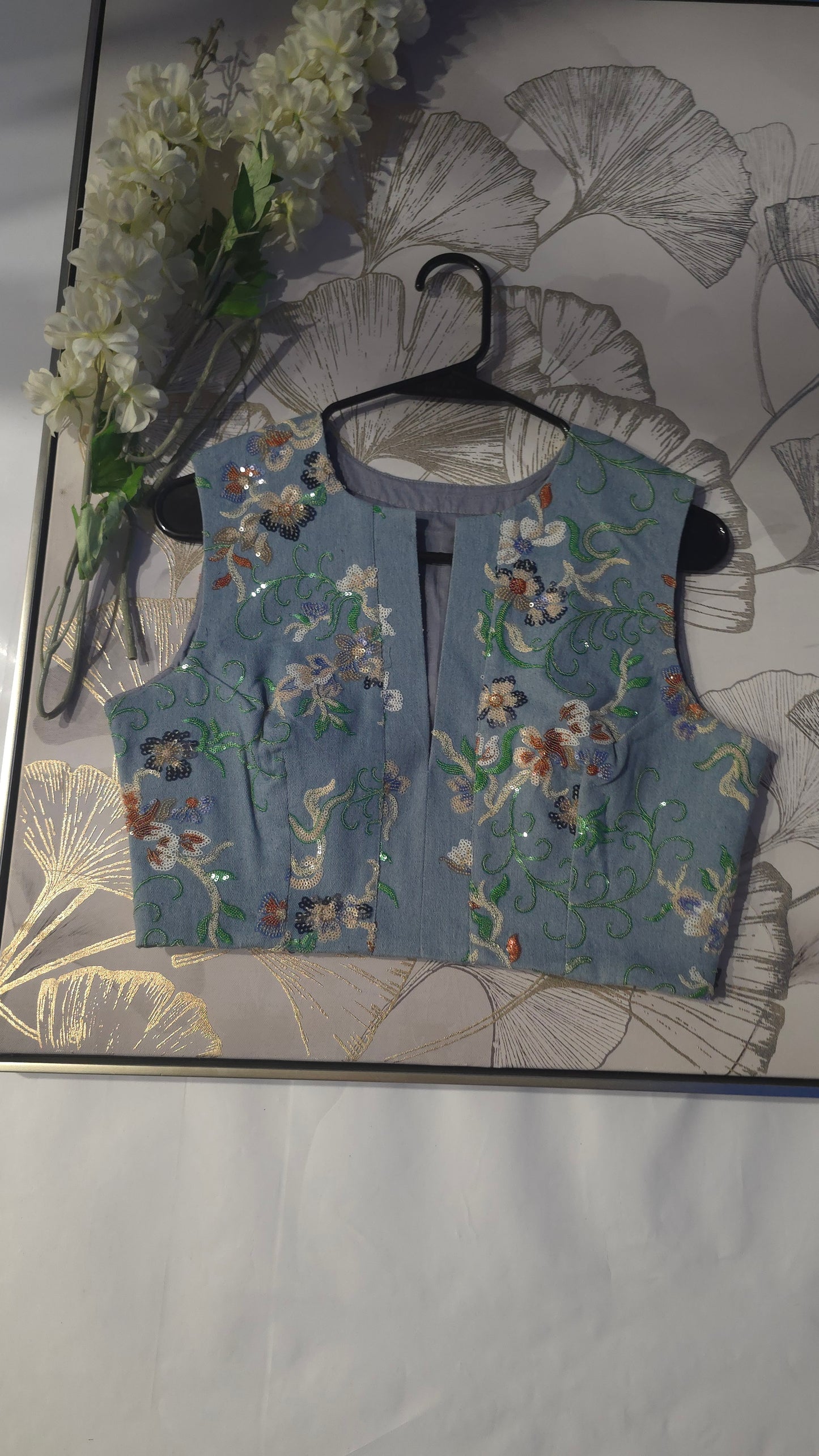 Jharoka Blues Denim Embroidered Blouse