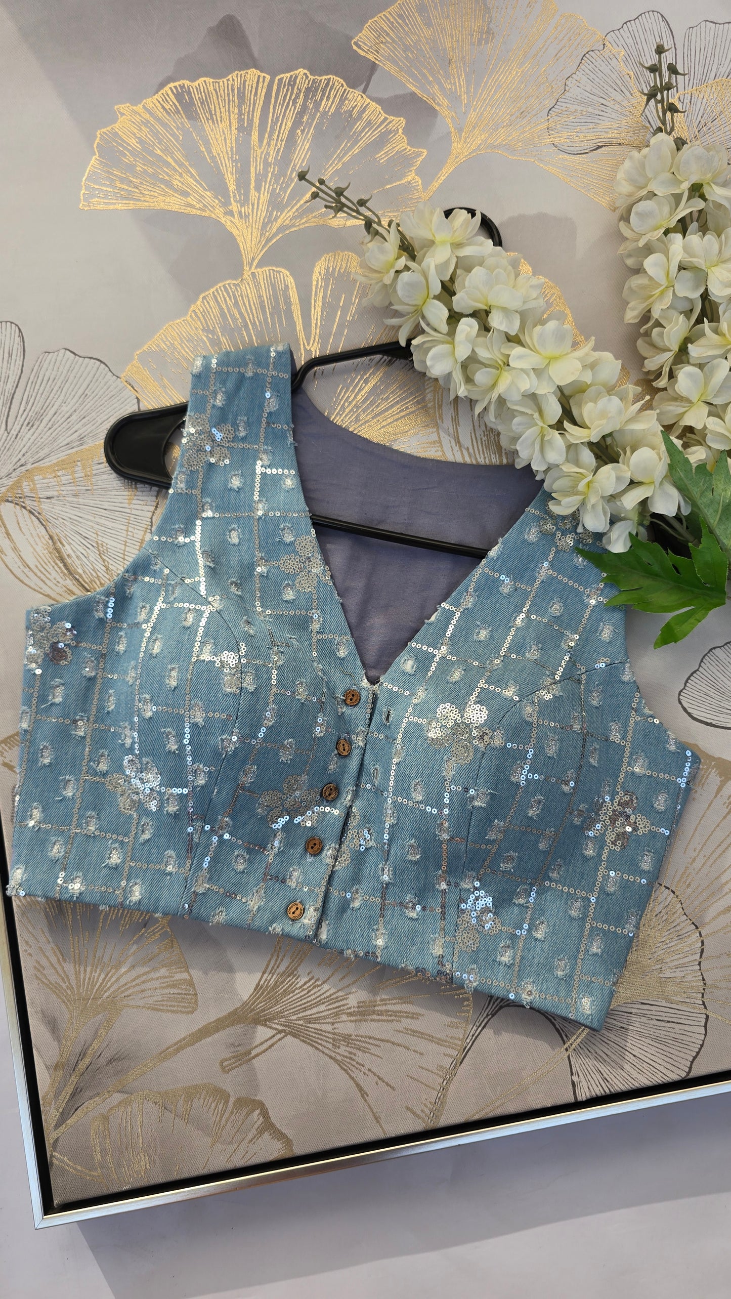 Denim Diva Denim Embroidered Padded Blouse