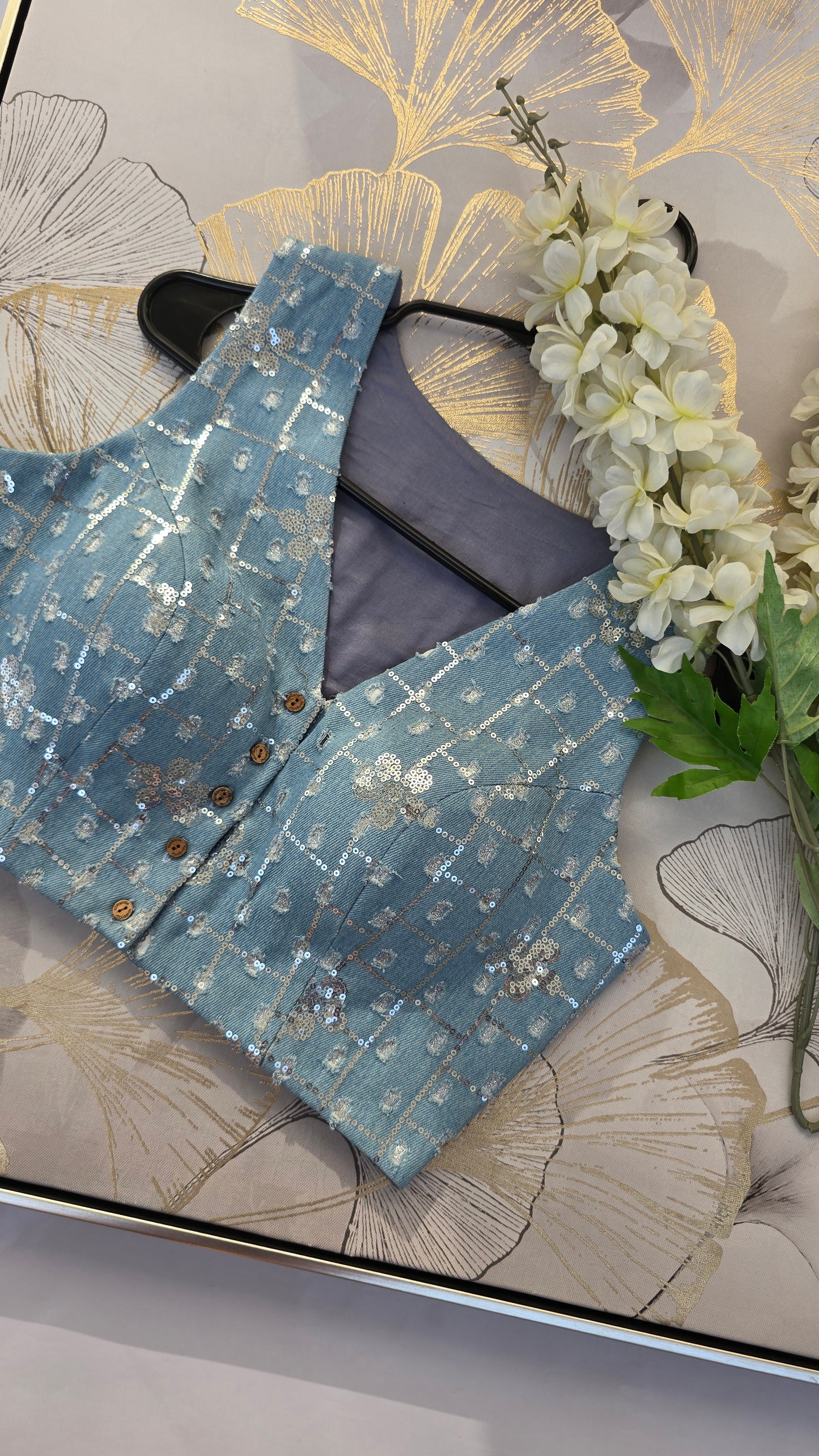 Denim Diva Denim Embroidered Padded Blouse