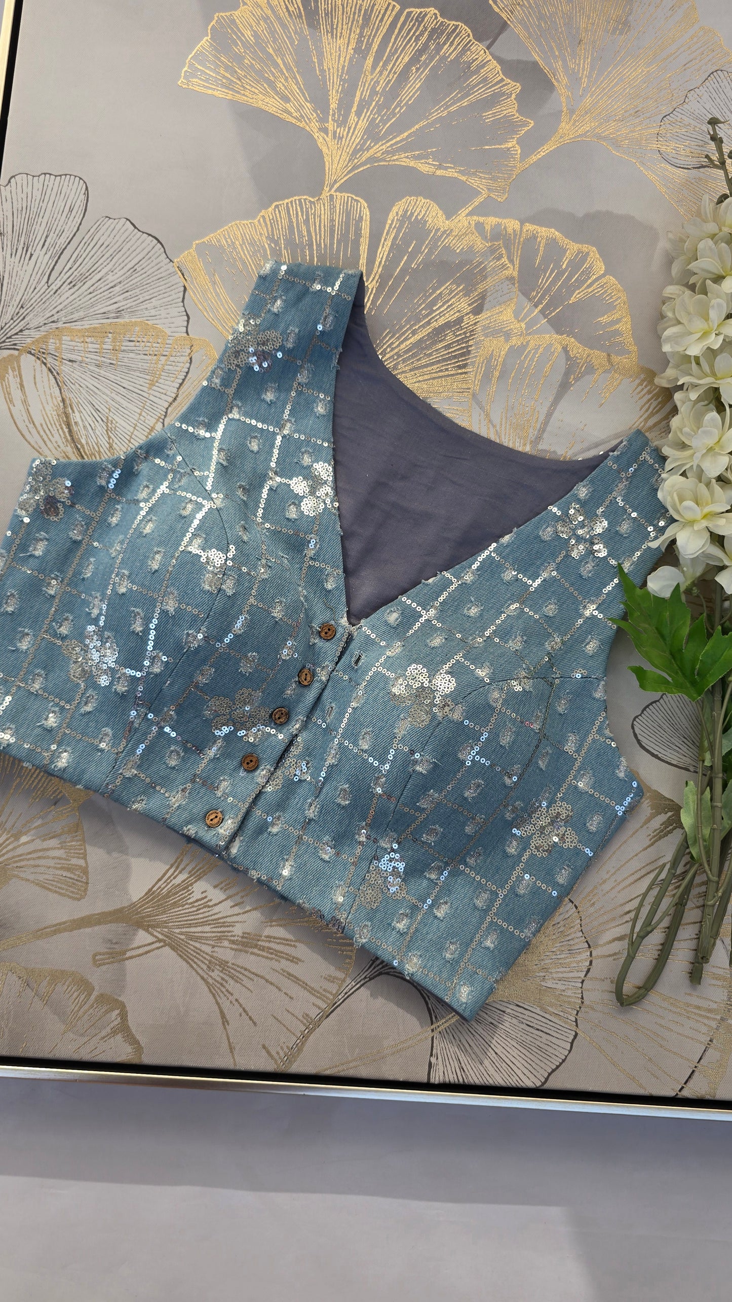 Denim Diva Denim Embroidered Padded Blouse
