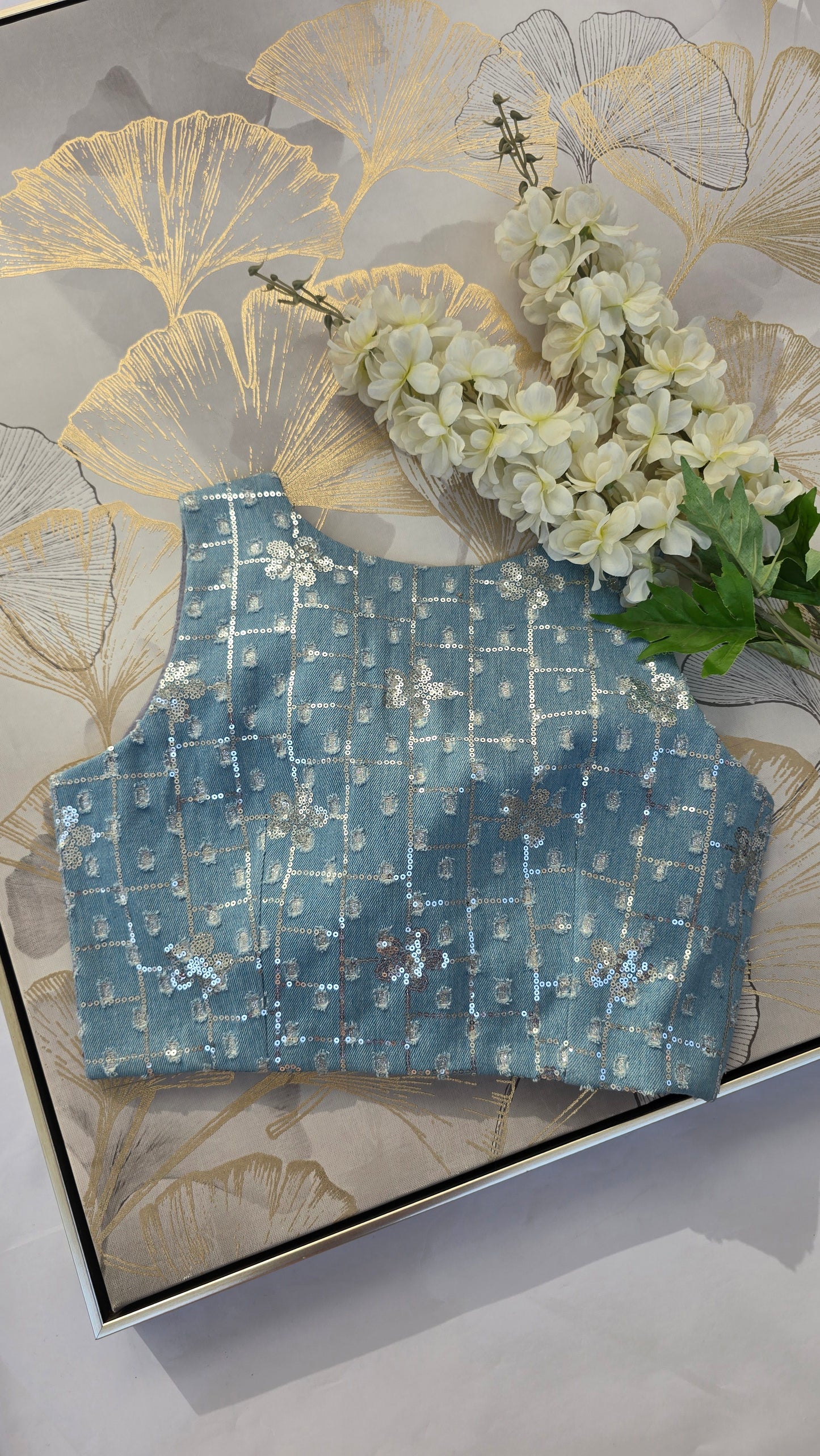 Denim Diva Denim Embroidered Padded Blouse