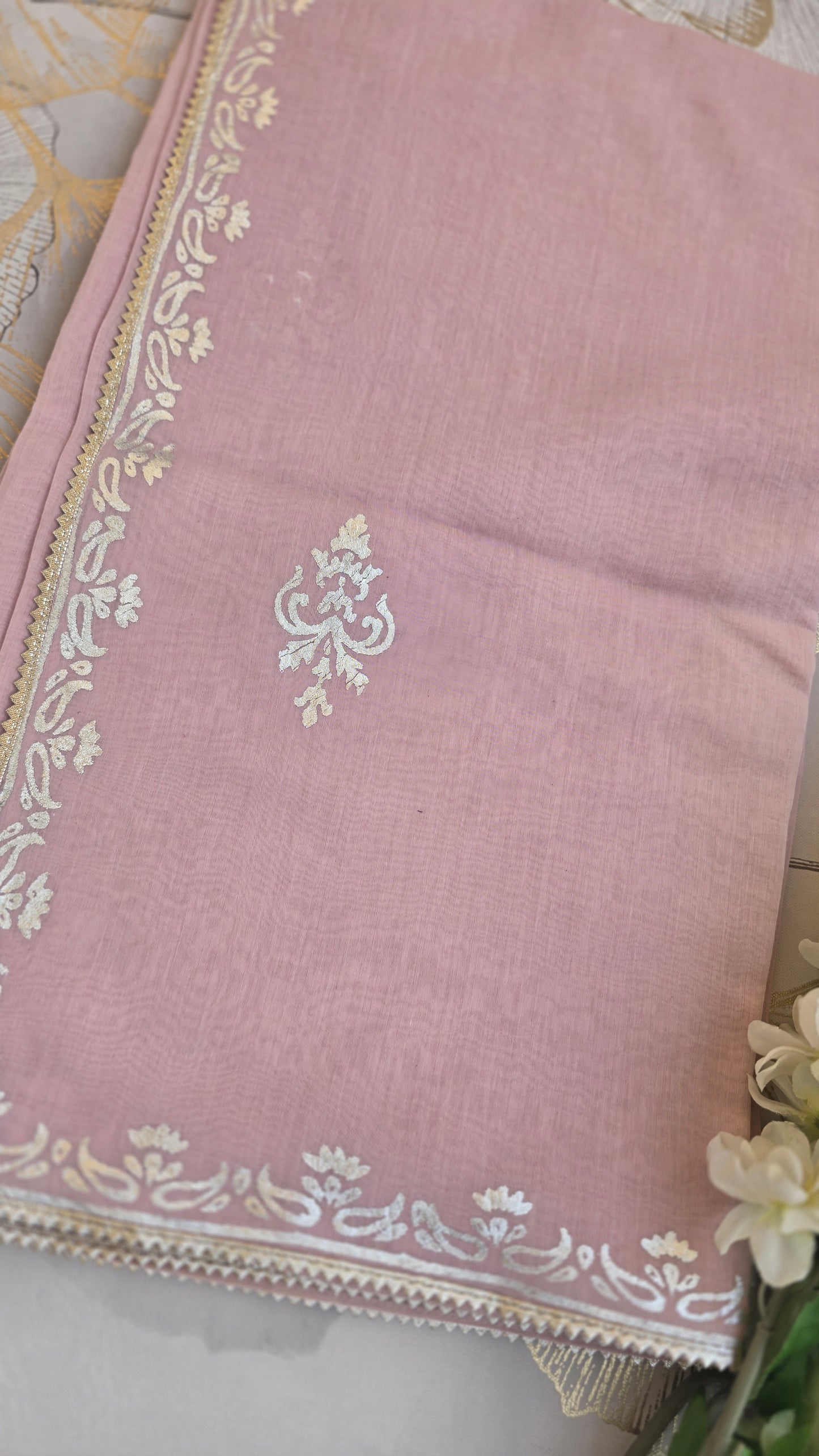 Silken Rose Mul Chanderi Sare