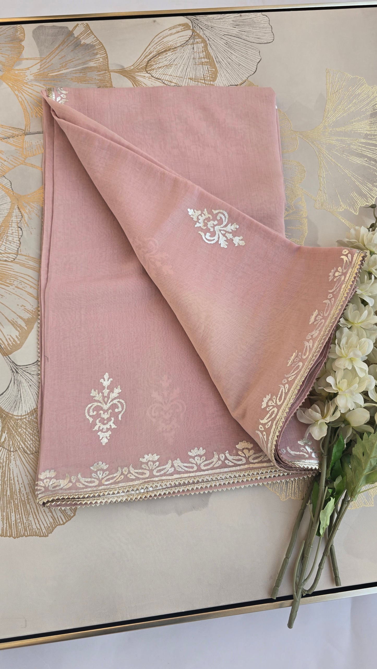 Silken Rose Mul Chanderi Sare