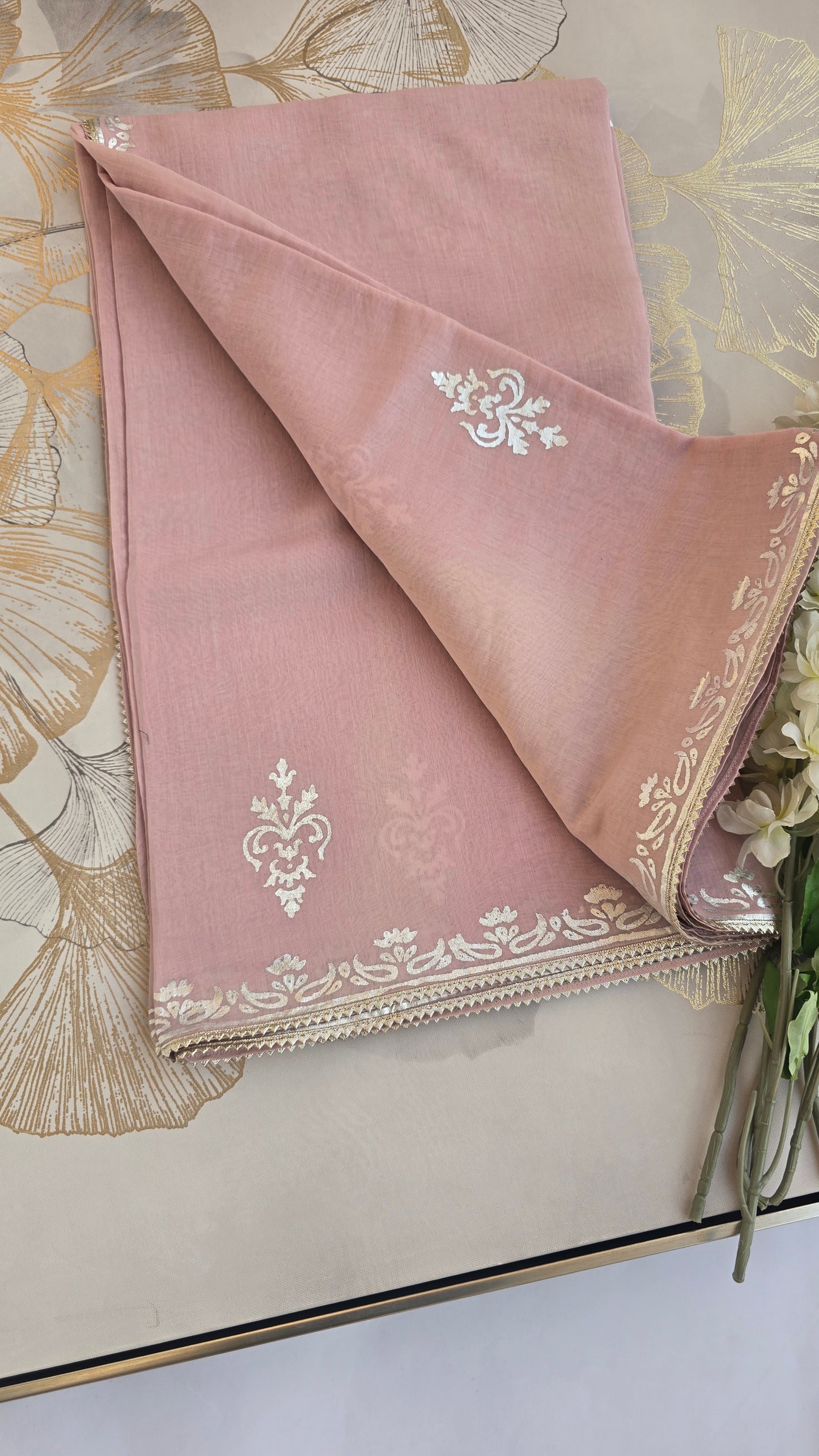 Silken Rose Mul Chanderi Sare