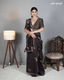 Brown hand block printed chanderi saree