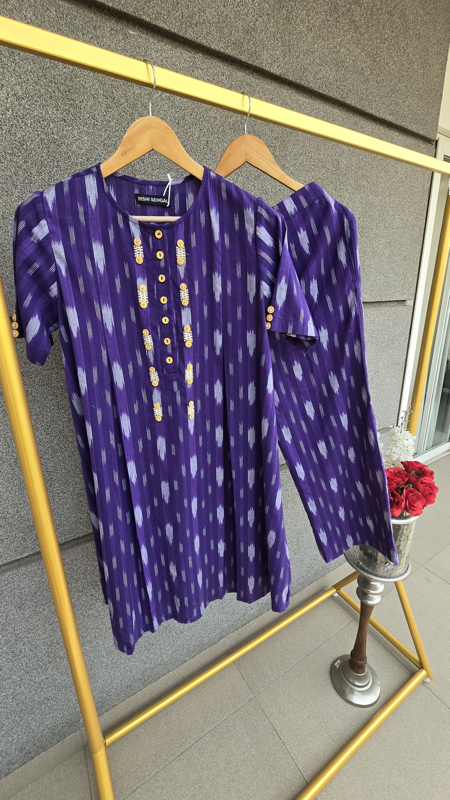 Ira Purple ikat hand Embroidered co-ord set