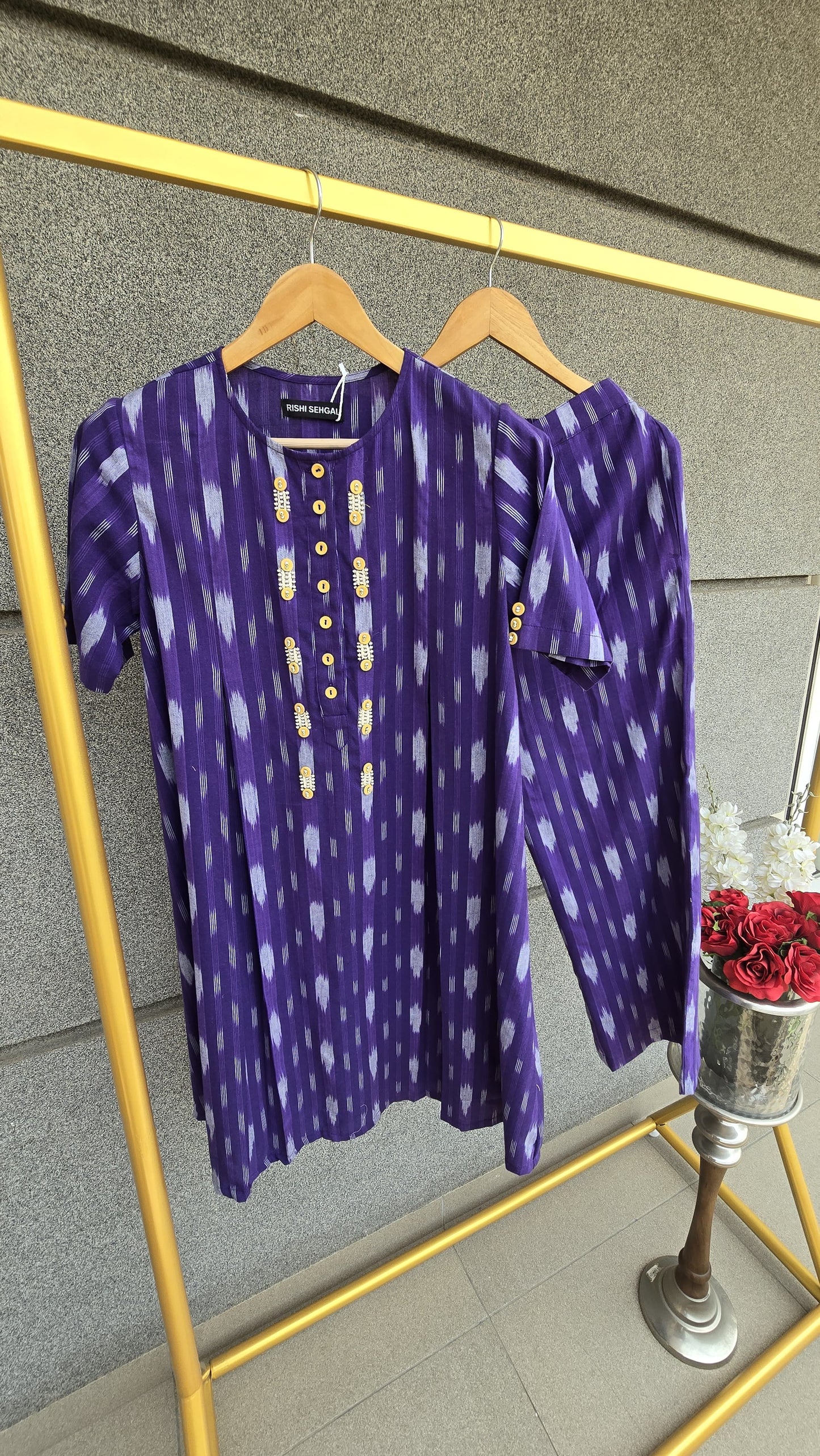Ira Purple ikat hand Embroidered co-ord set