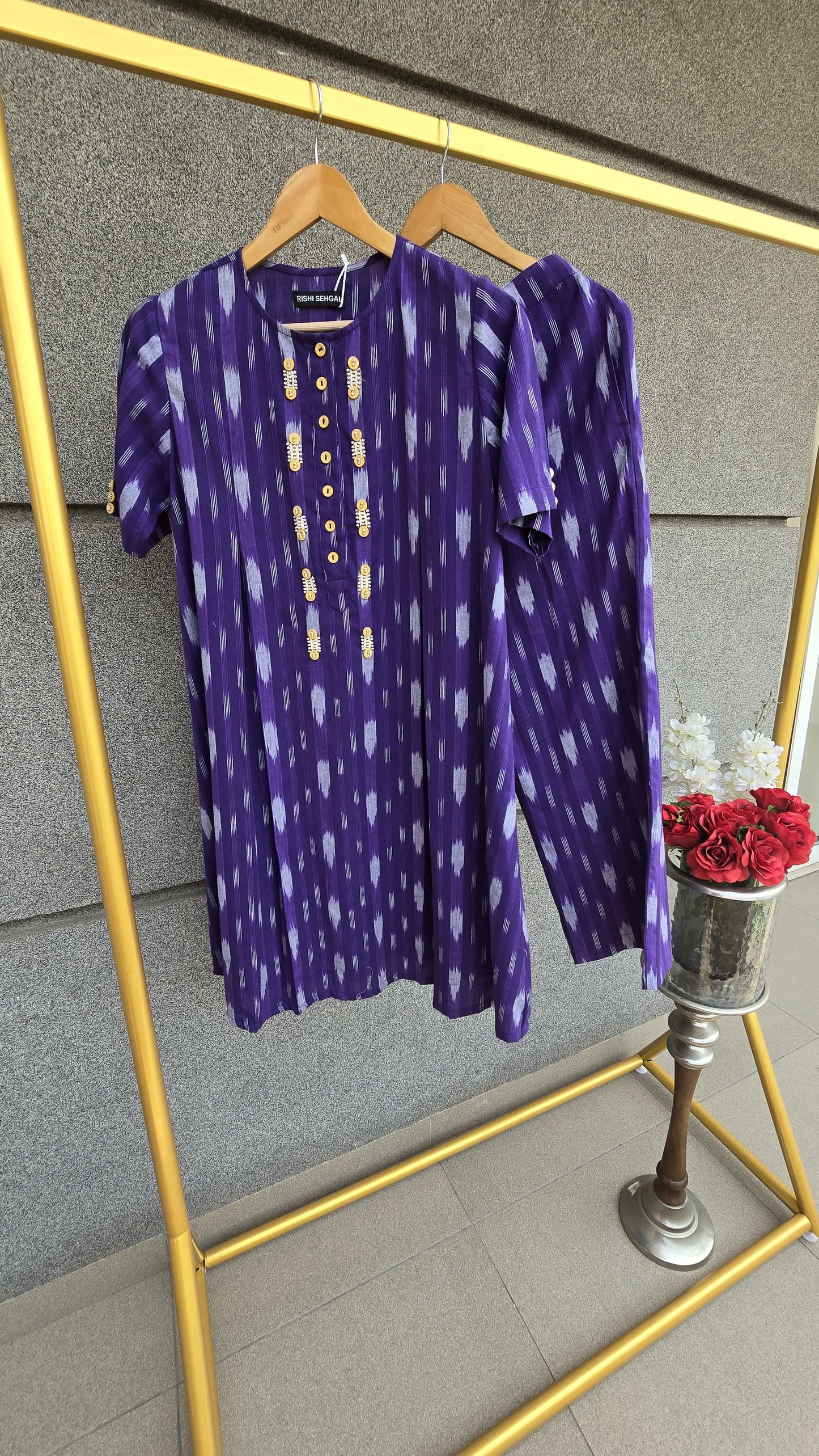 Ira Purple ikat hand Embroidered co-ord set
