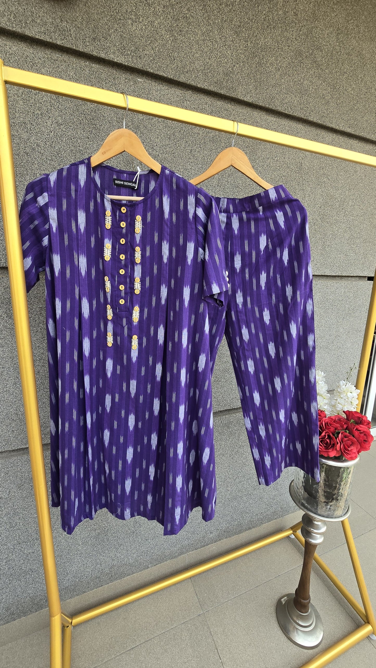 Ira Purple ikat hand Embroidered co-ord set