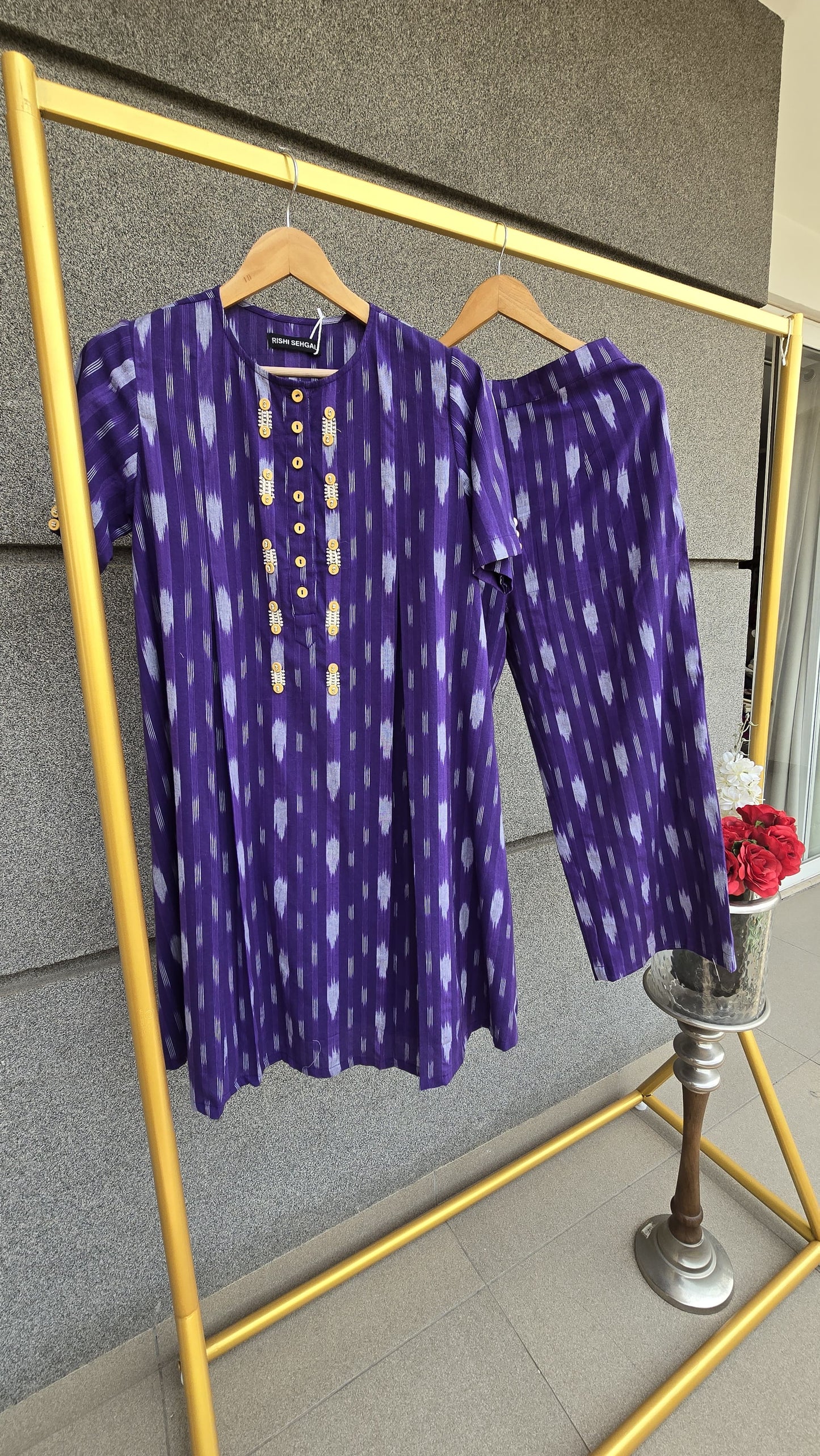 Ira Purple ikat hand Embroidered co-ord set