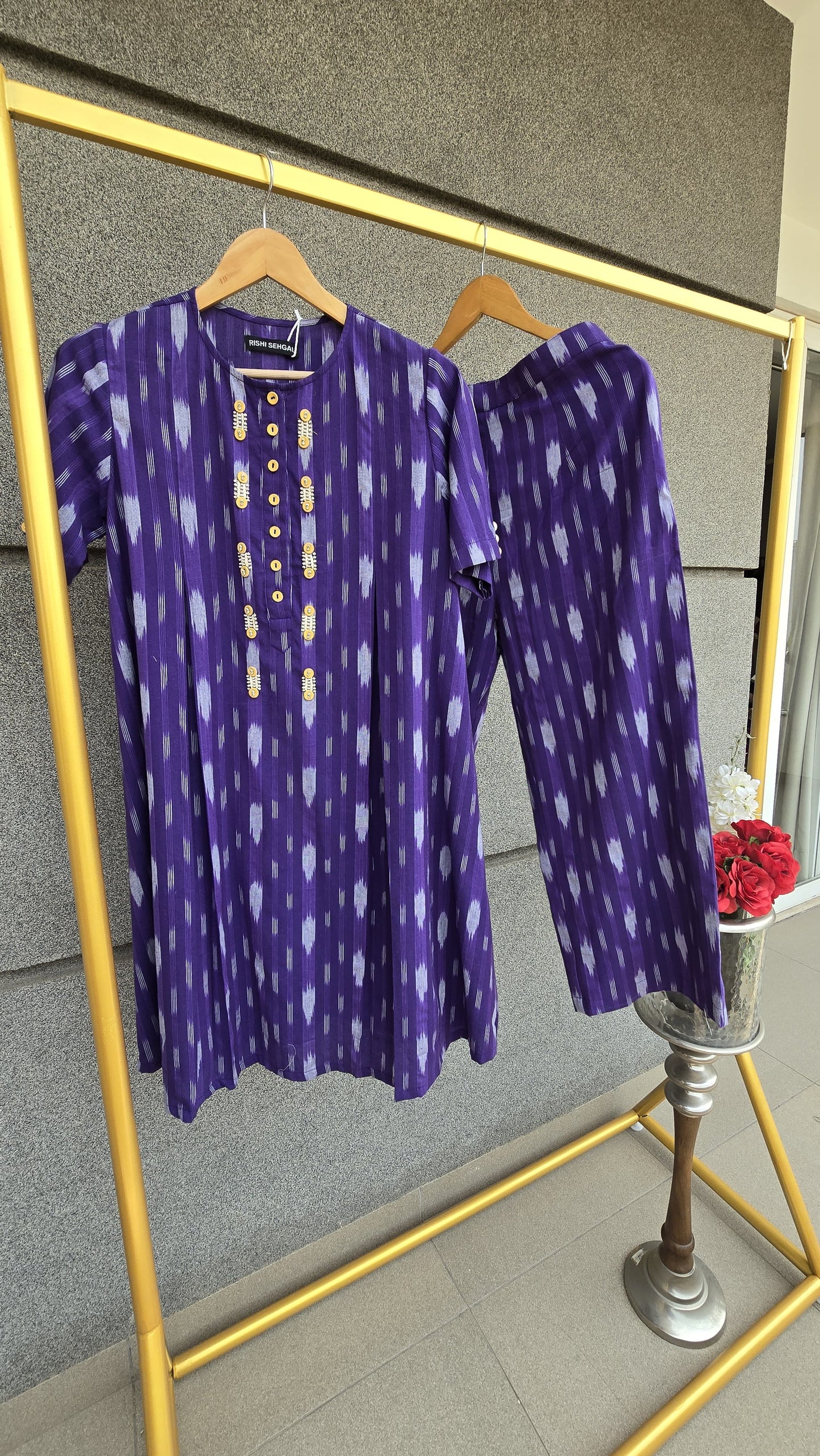 Ira Purple ikat hand Embroidered co-ord set