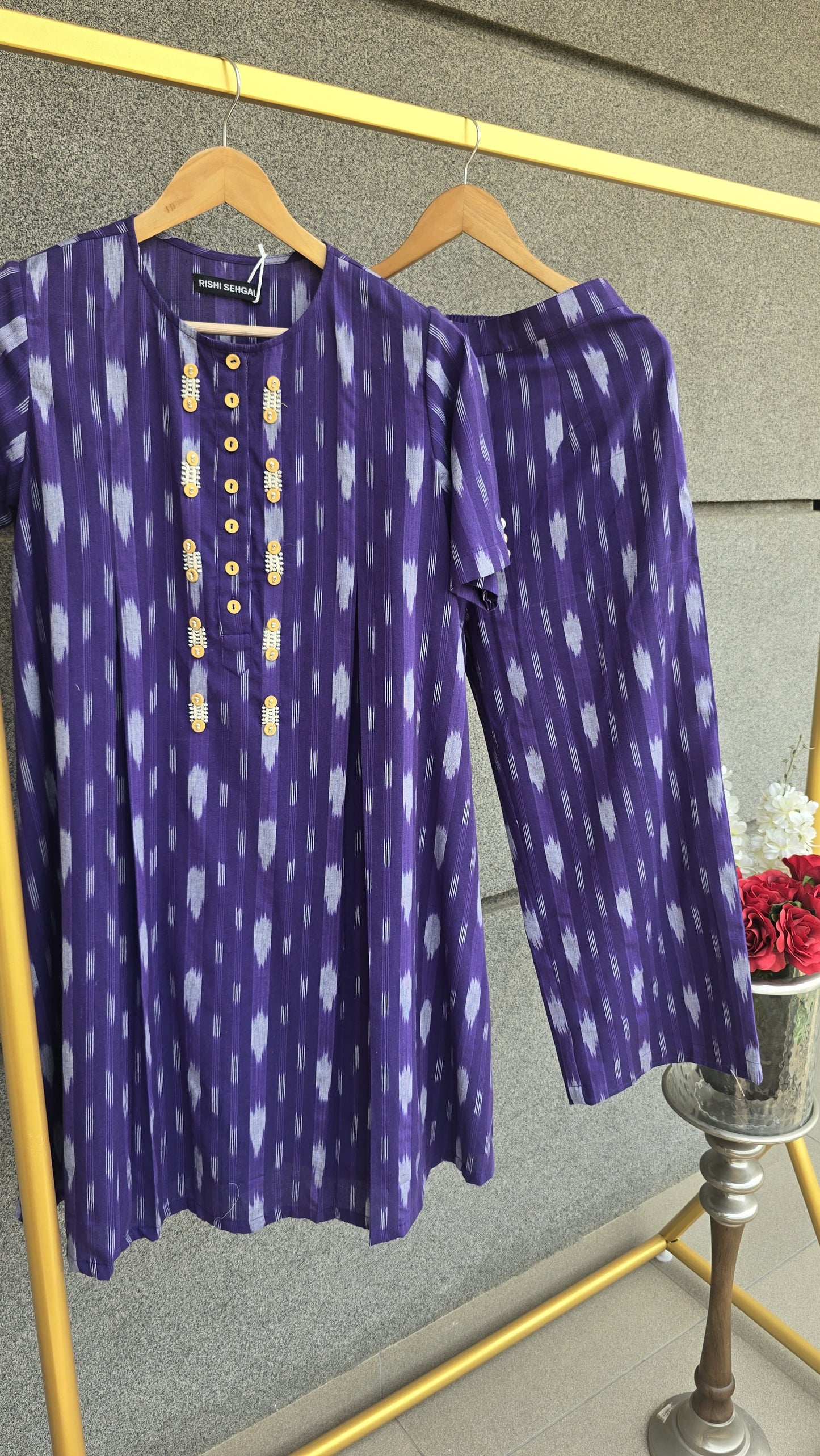 Ira Purple ikat hand Embroidered co-ord set