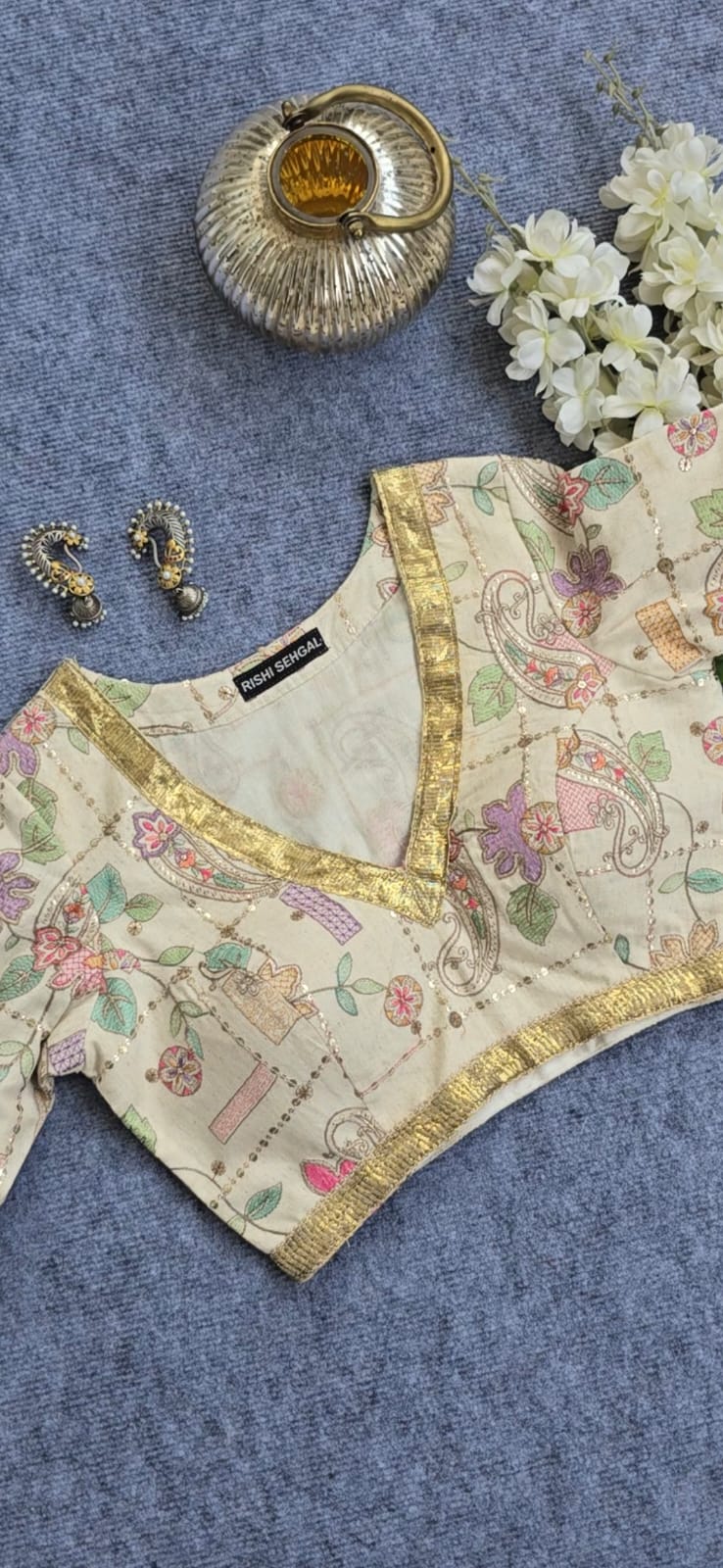 Ivory Embroiderd Linen Padded Blouse