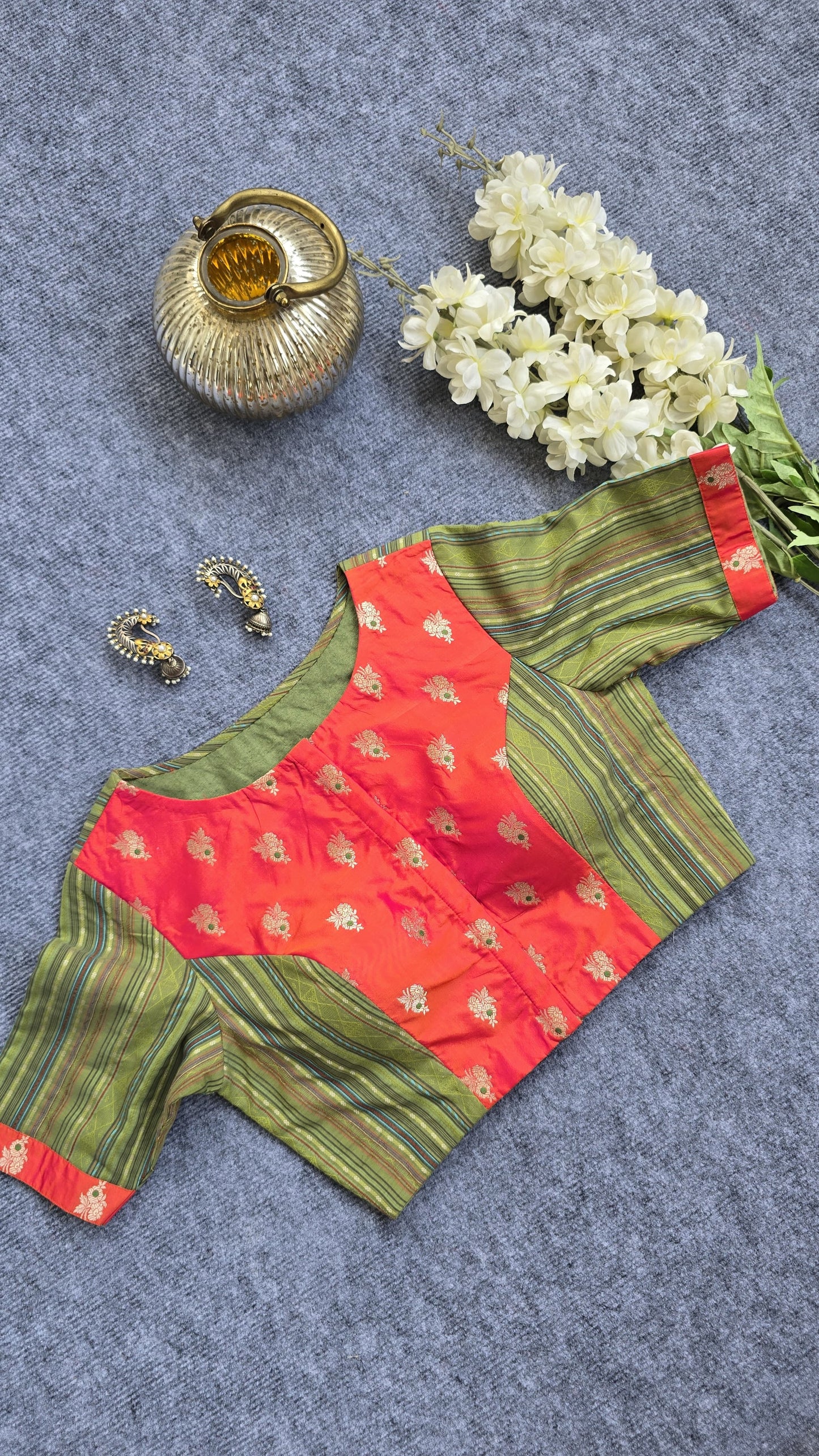 Green Cotton Striped Padded Blouse