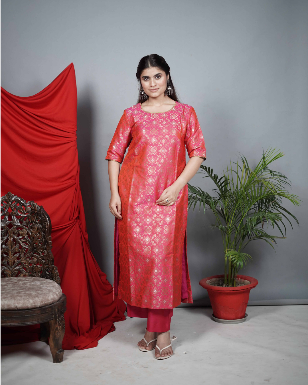 Pink Brocade Co-ord Set