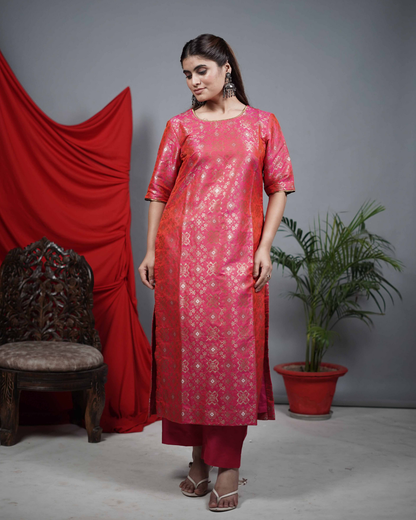 Pink Brocade Co-ord Set