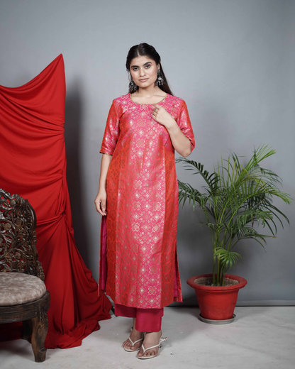 Pink Brocade Co-ord Set