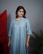 Denim Co-ord Set with Multicolour Piping