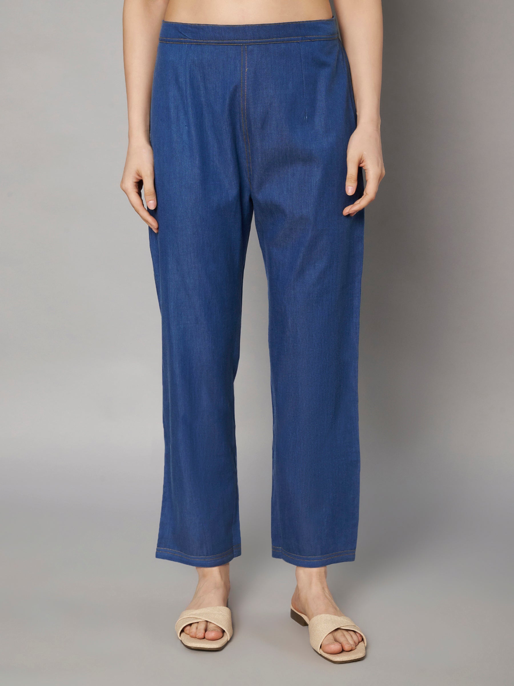 Denim-Style Kurta Pant Co-ord Set