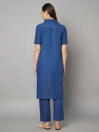 Denim-Style Kurta Pant Co-ord Set