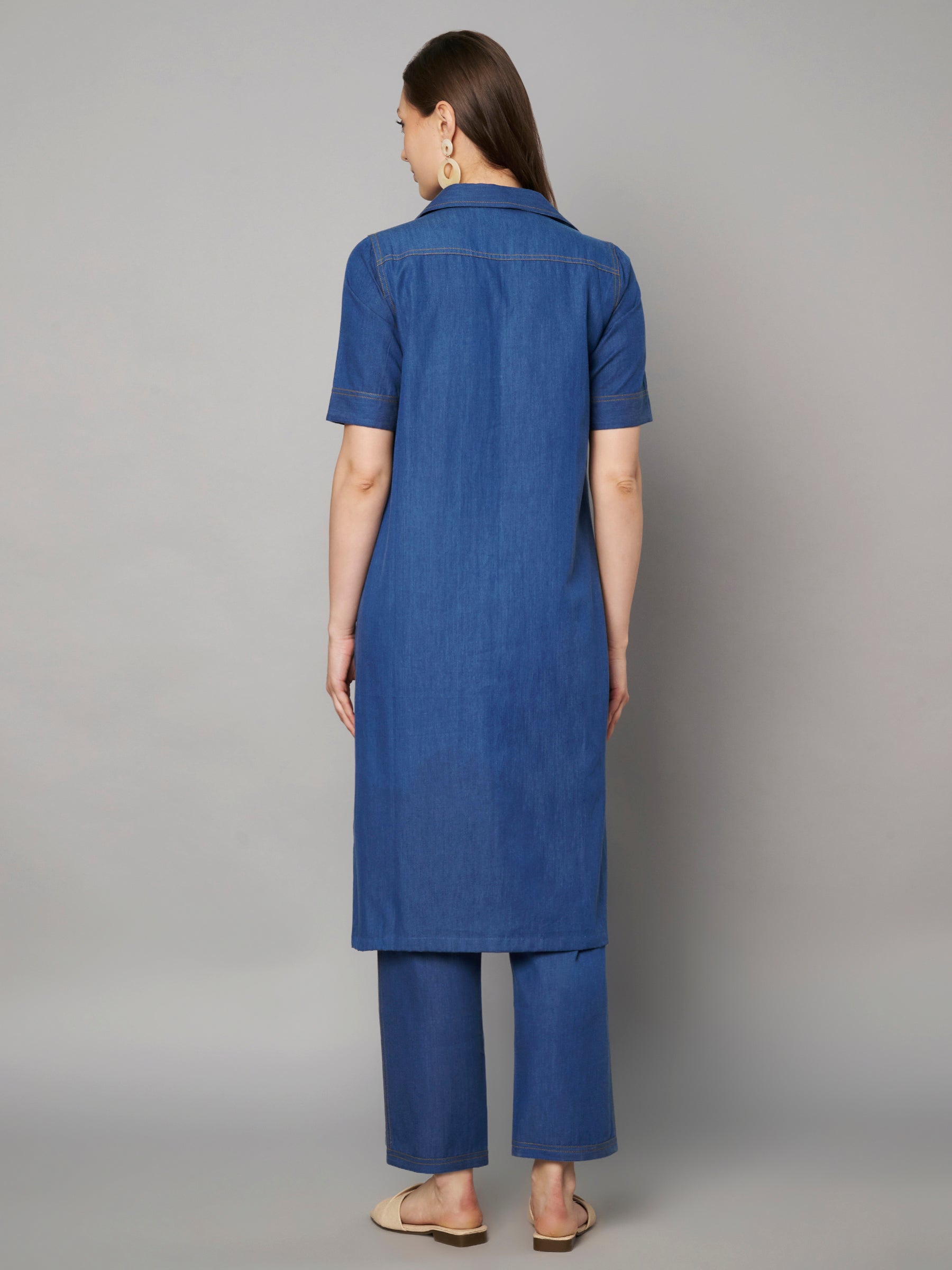 Denim-Style Kurta Pant Co-ord Set