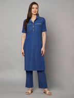 Denim-Style Kurta Pant Co-ord Set