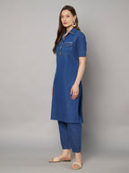Denim-Style Kurta Pant Co-ord Set
