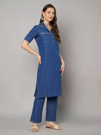 Denim-Style Kurta Pant Co-ord Set
