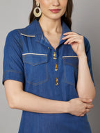 Denim-Style Kurta Pant Co-ord Set