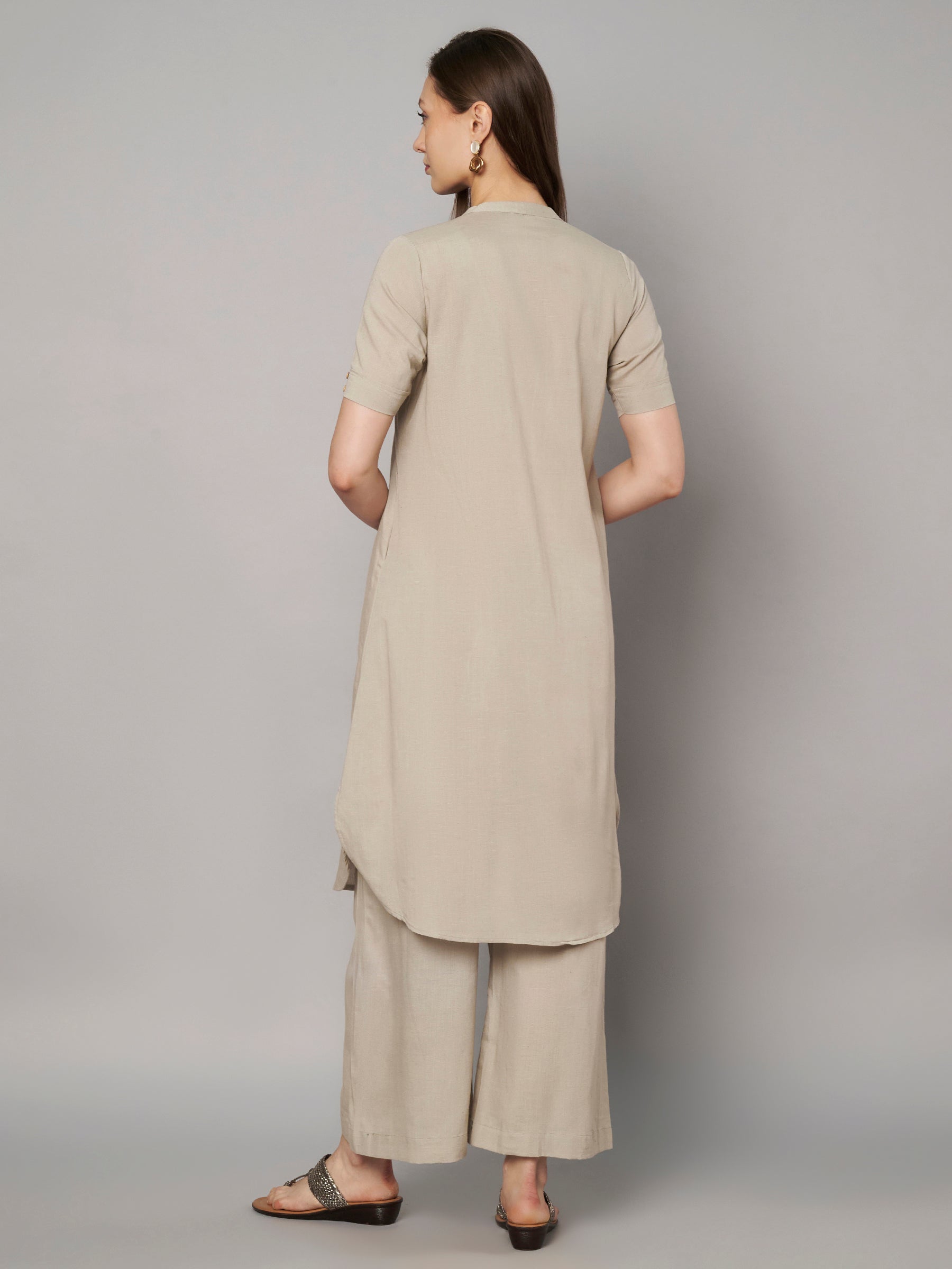 Minimalist Beige Kurta Palazzo Set