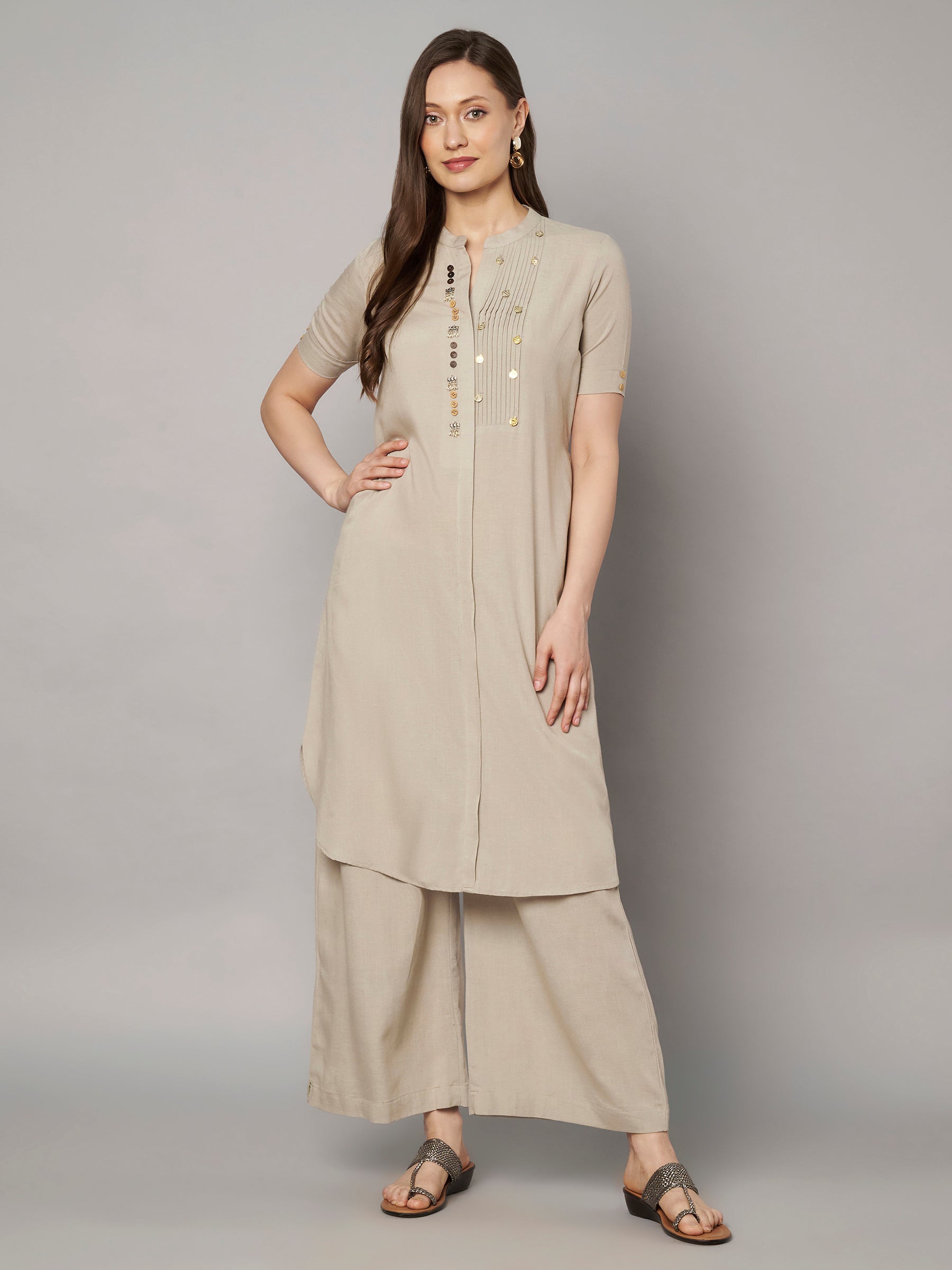 Minimalist Beige Kurta Palazzo Set