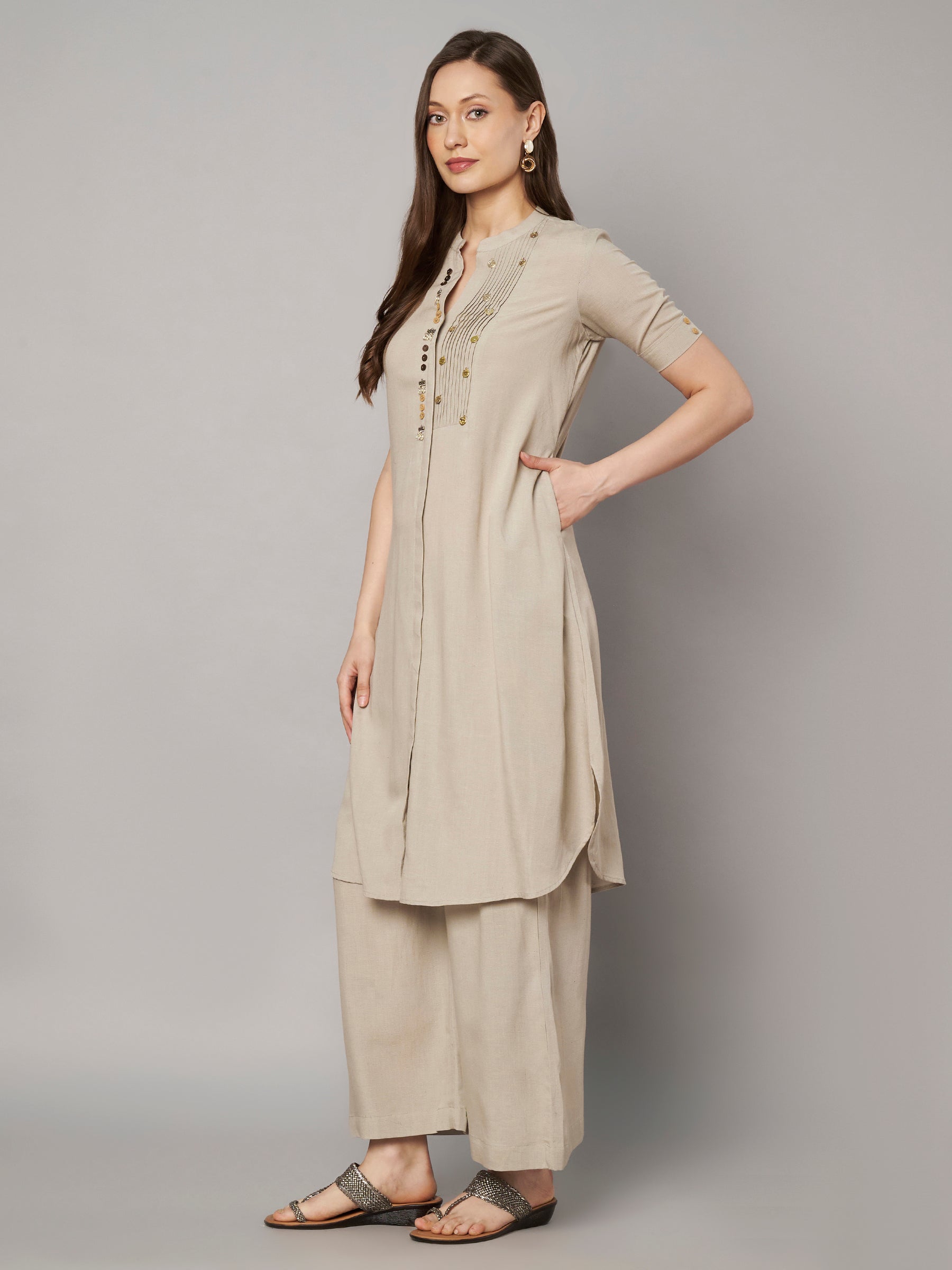 Minimalist Beige Kurta Palazzo Set