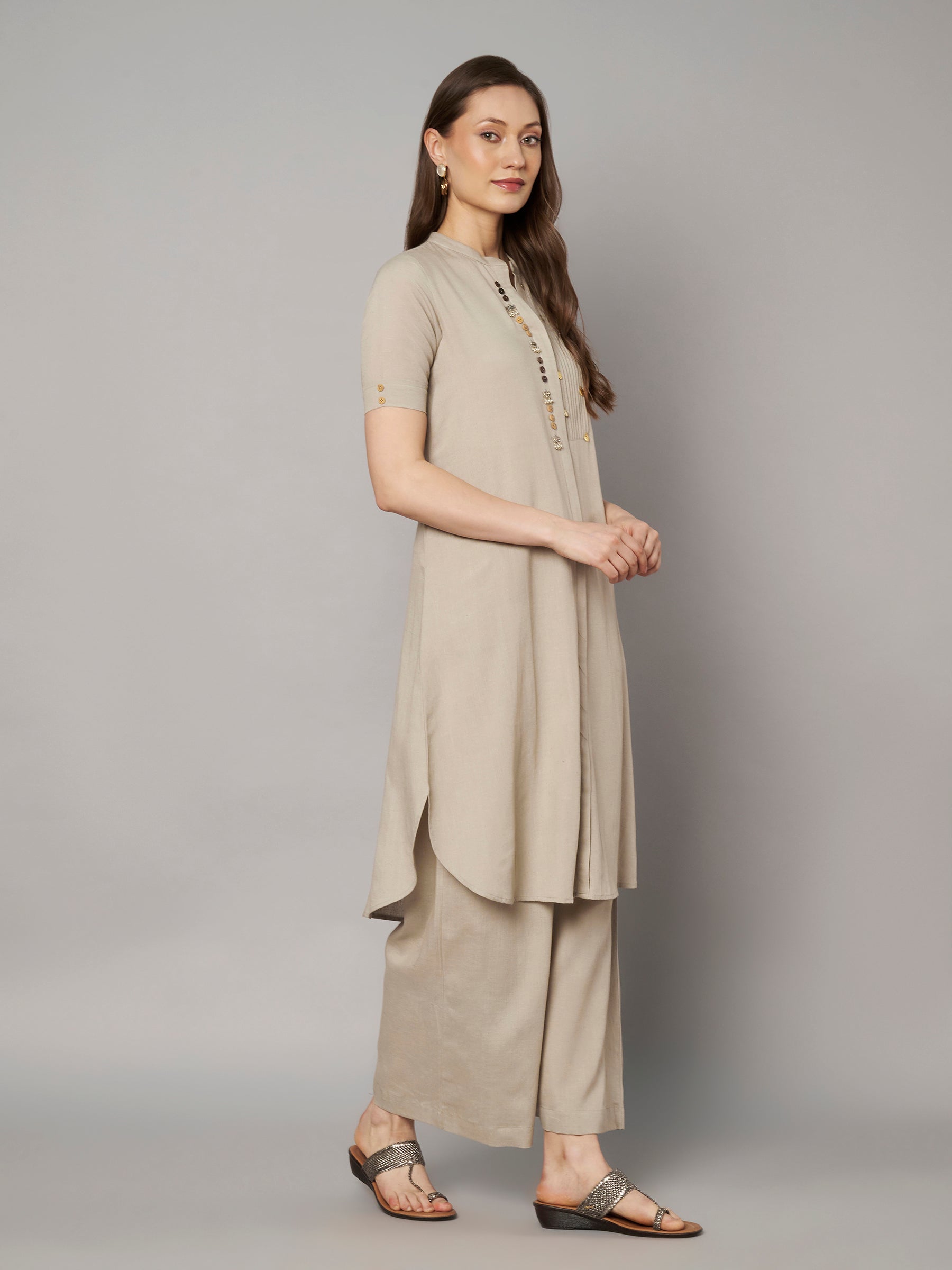Minimalist Beige Kurta Palazzo Set
