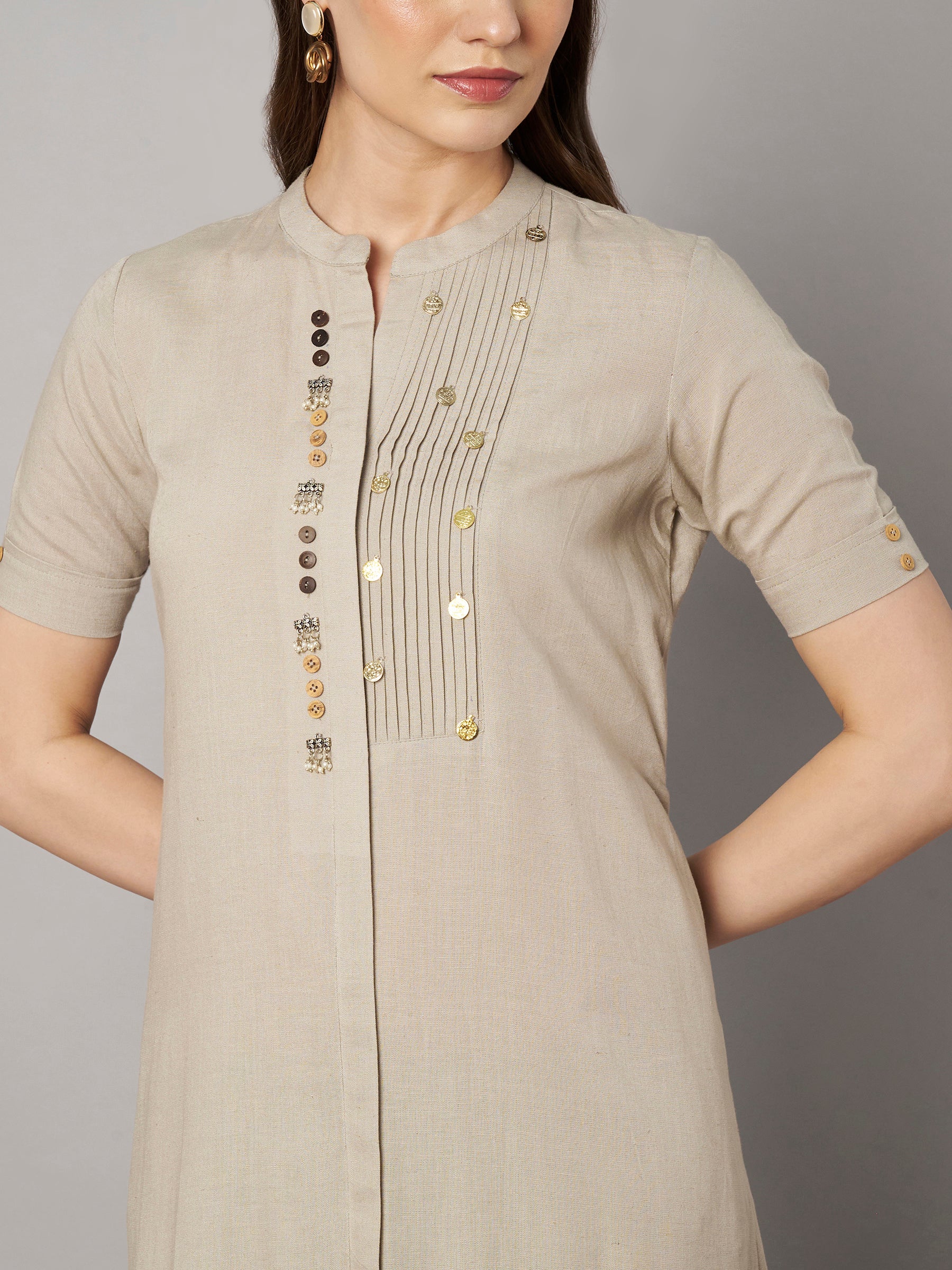 Minimalist Beige Kurta Palazzo Set