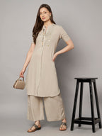 Minimalist Beige Kurta Palazzo Set