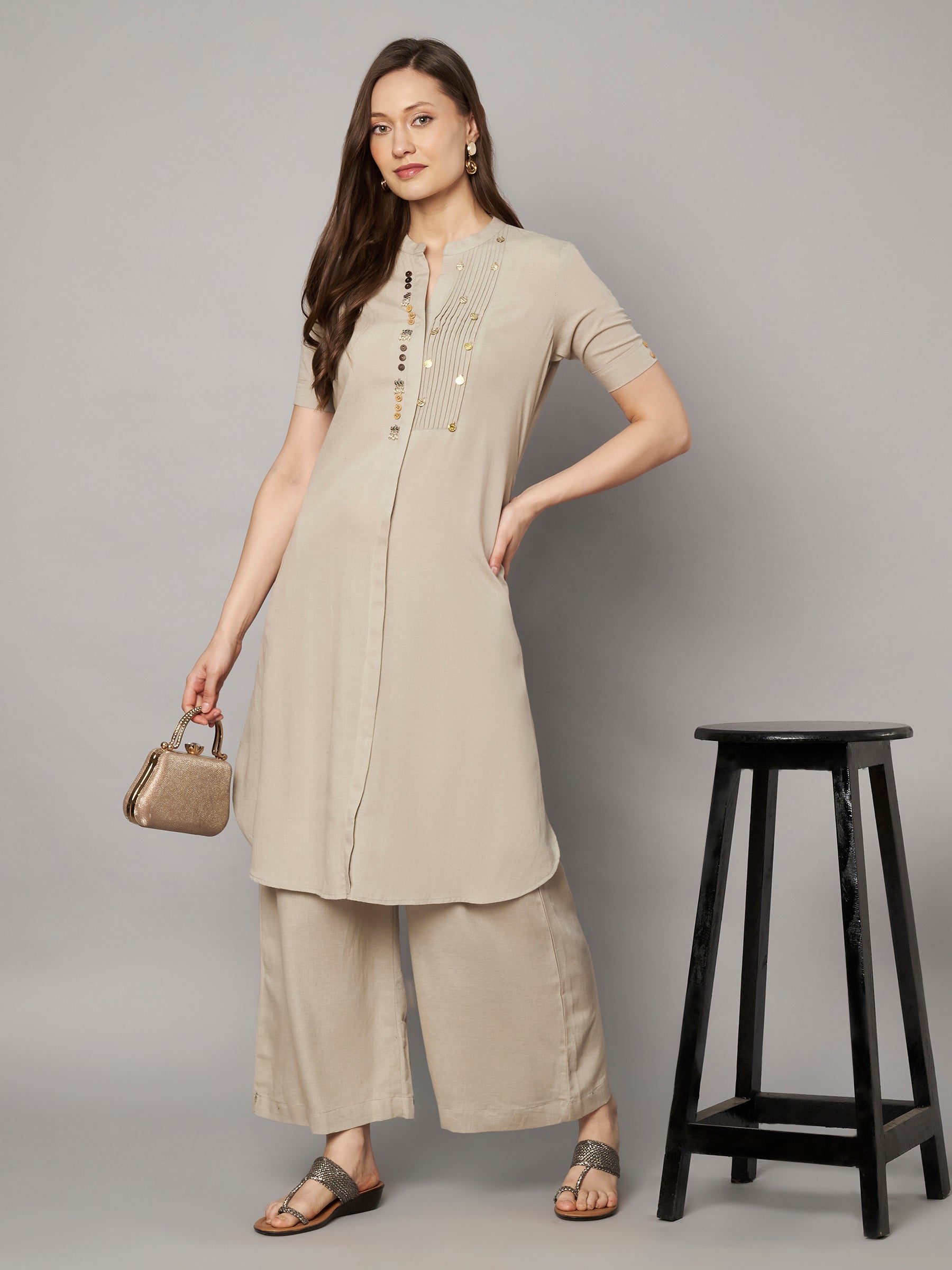 Minimalist Beige Kurta Palazzo Set