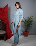 Denim Co-ord Set with Multicolour Piping