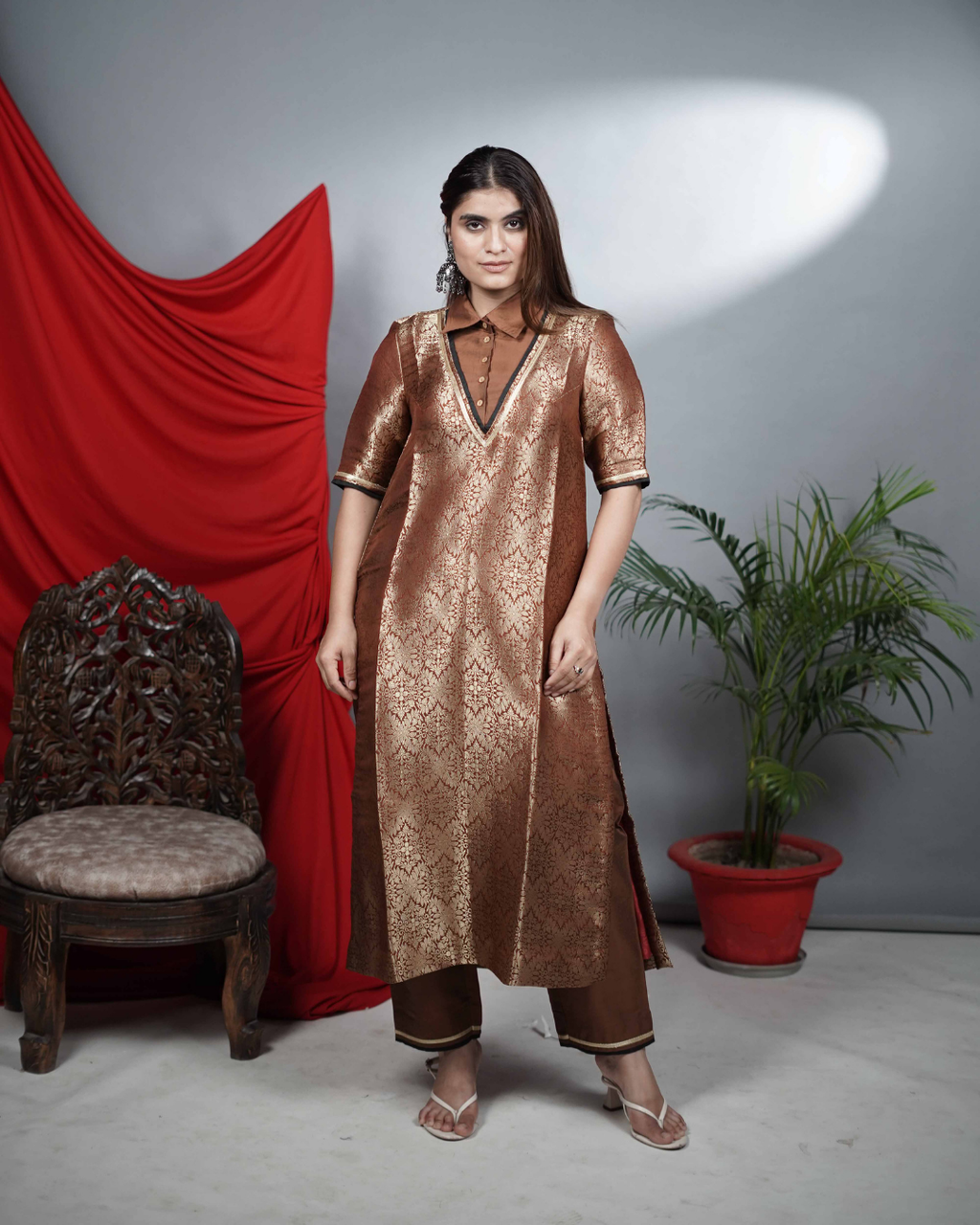 Brown Brocade Co-ord Set