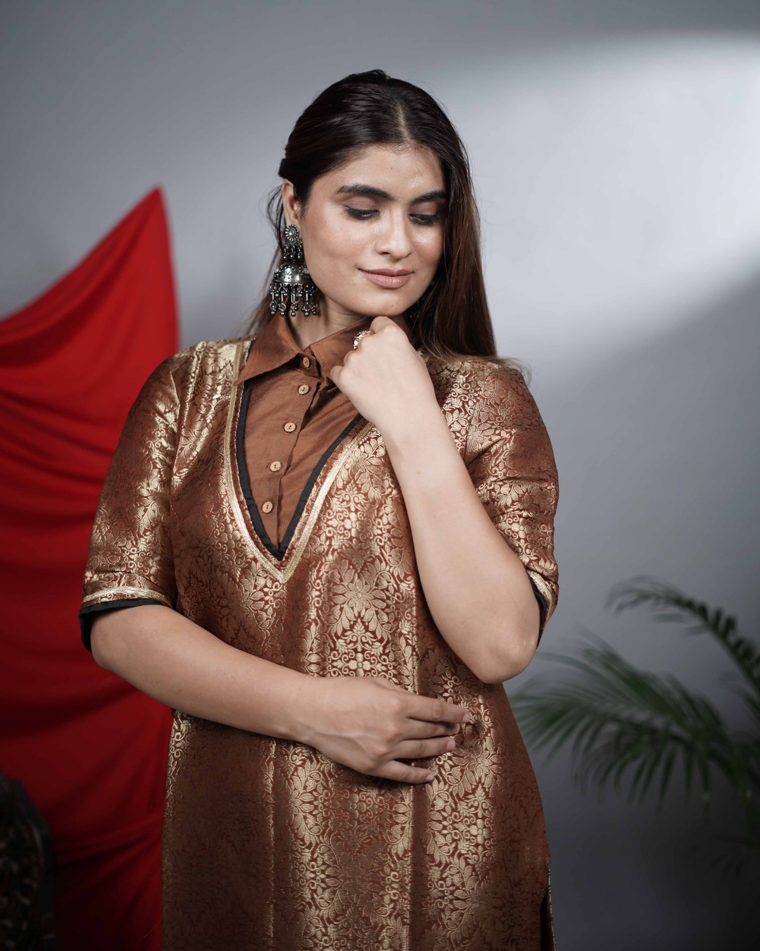 Brown Brocade Co-ord Set