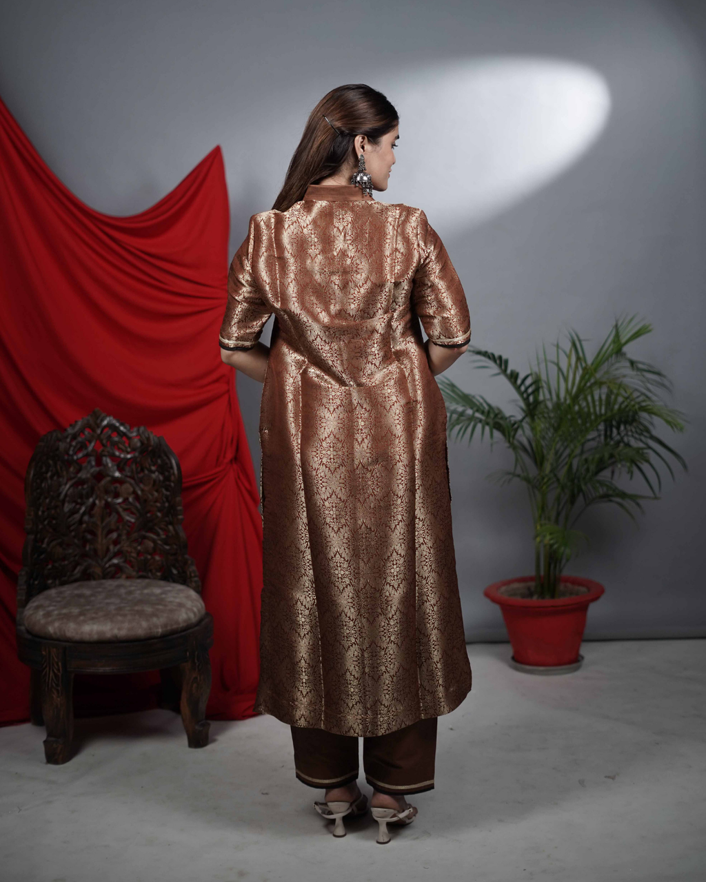 Brown Brocade Co-ord Set