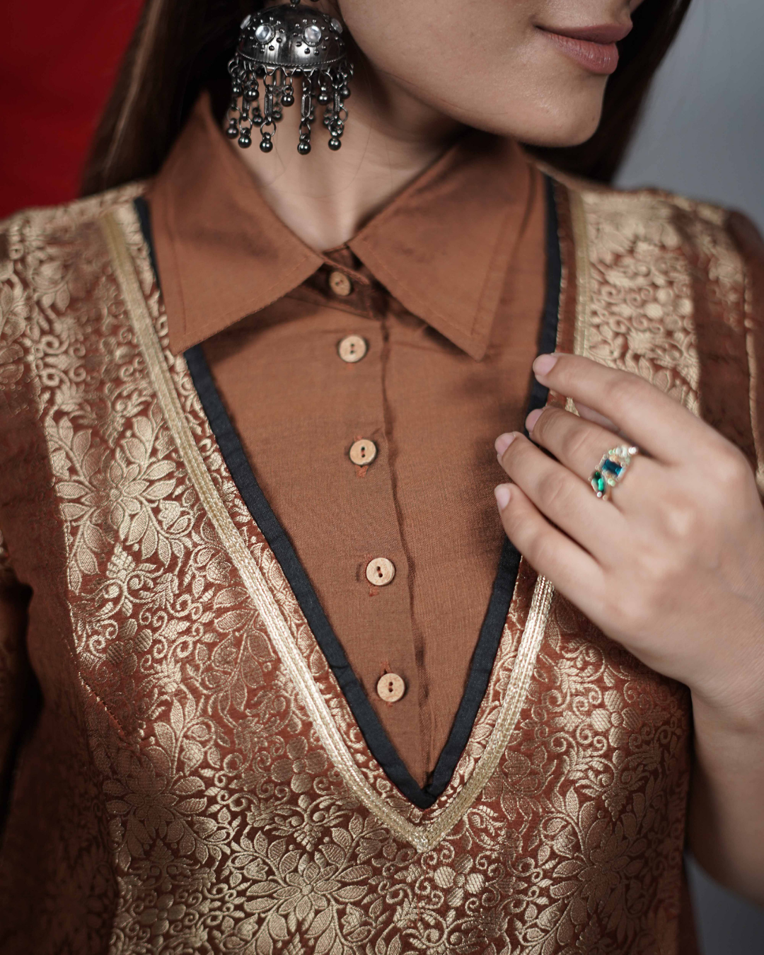 Brown Brocade Co-ord Set