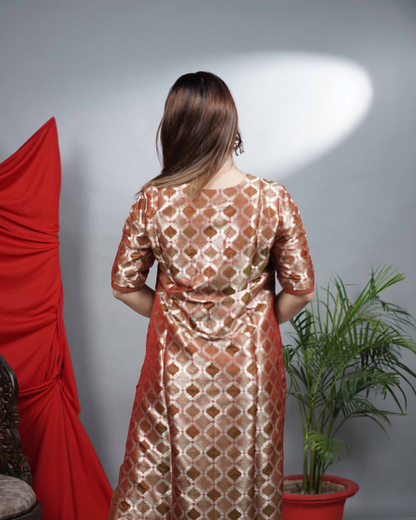 Rust Silk-Blend Brocade Co-ord Set