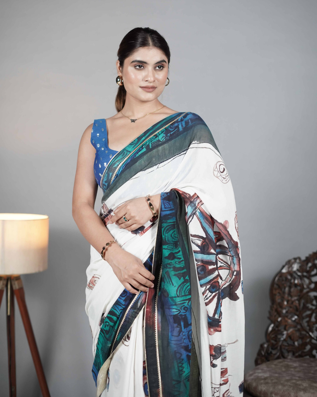 Blue Chanderi Sleeveless Blouse