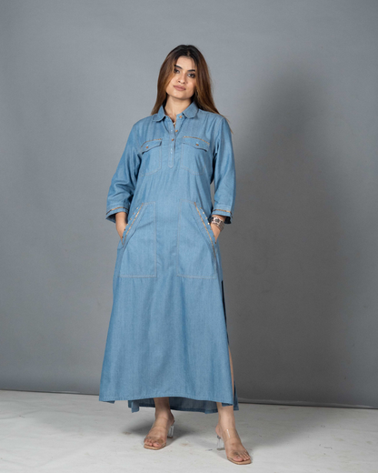 Denim Dress with Gota Detailing