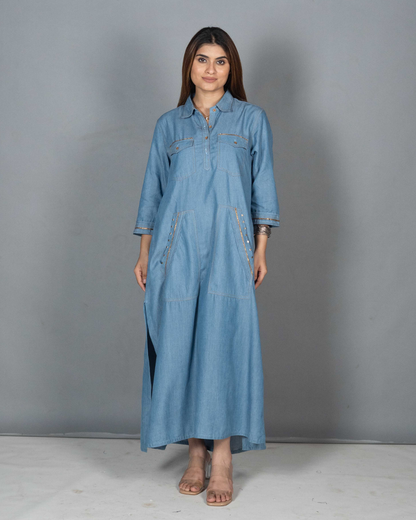 Denim Dress with Gota Detailing