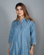 Denim Dress with Gota Detailing