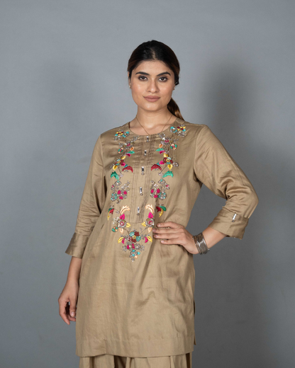 Beige Cotton Silk Kurta Set