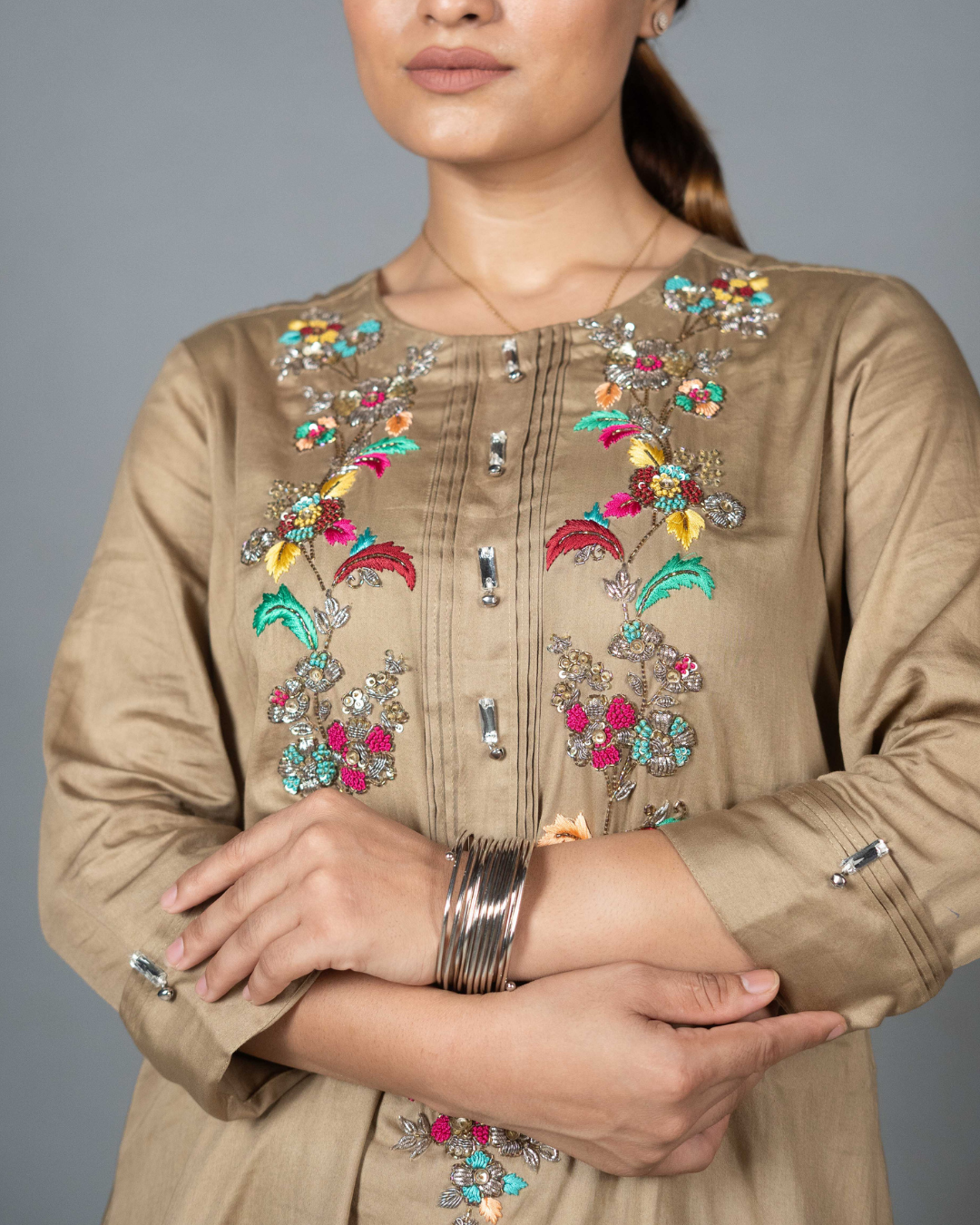 Beige Cotton Silk Kurta Set