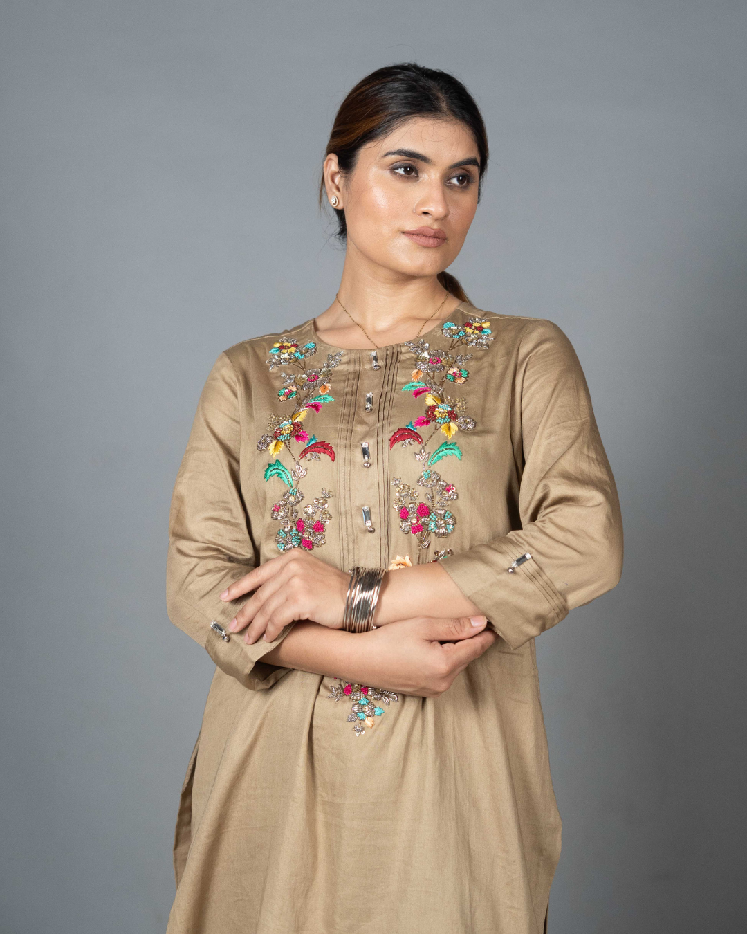 Beige Cotton Silk Kurta Set